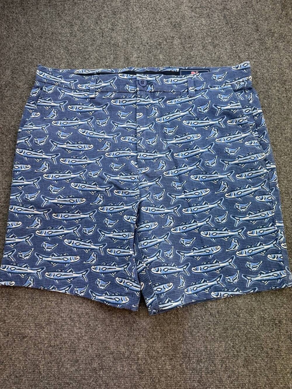 Vineyard Vines by Shep & Ian Men's 36 Blue Fish Print Stretch Shorts